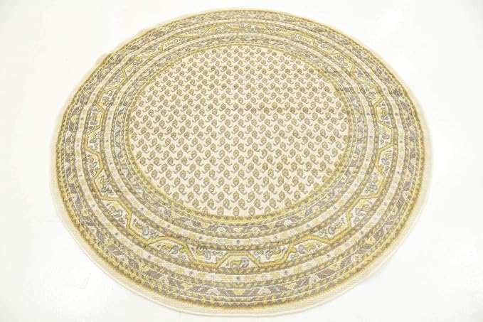 Unique Loom Williamsburg Collection Traditional Border with Dotted Center Area Rug, Round 5' 1" x 5' 1", Beige/Yellow