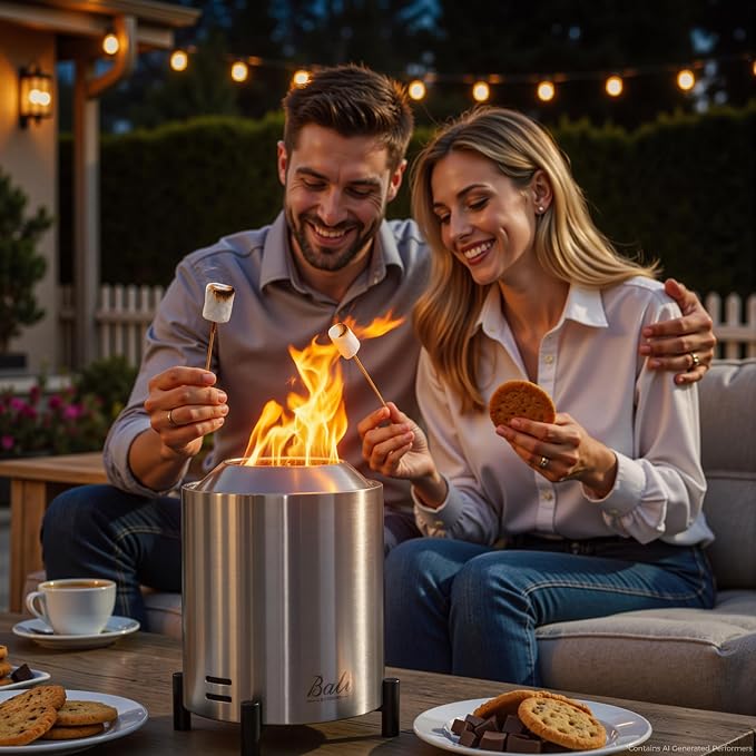 BALI OUTDOORS 6.5 inch Tabletop Fire Pit Round, Stainless Steel Table Top Firepit Small, Outdoor Smokeless Firepit Portable, Silvery