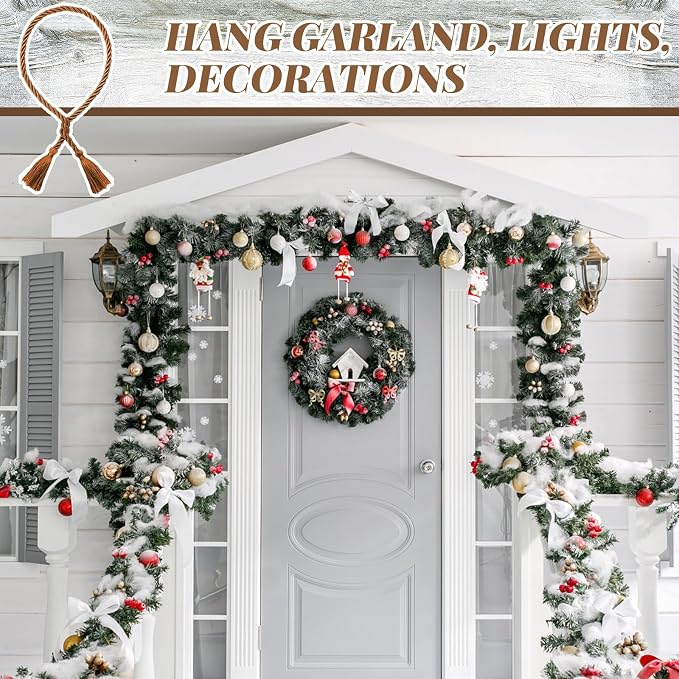 Dingion 20 Pcs Christmas Garland Decorative Banister Ties with Tassel 25.2 Inches Christmas Reusable Twist Ties for Garland Fireplace Staircase Banister Home Xmas Holiday Decorations(Brown)