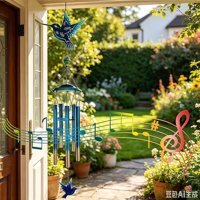 Outdoor Wind Chimes Hummingbird Metal WindChimes Gift for Outside/Indoors, Home, Lawn, Porch, Patio, Garden Decor, Yard Decoration (Bule Hummingbird)