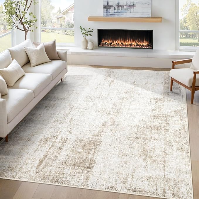 6x9 Area Rugs Washable Rug: Abstract Neutral Rugs Modern Non Slip Area Rug Stain Resistant Low Pile Indoor Carpet for Dining Room Bedroom Nursery Office (Beige, 6'x9')