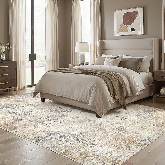 UERMEI 10x12 Area Rug Living Room Rugs - Washable Neutral Modern Abstract Soft Thin Large Rug Indoor Floor No Slip Rug Carpet for Bedroom Under Dining Table Home Office Decor - Golden Grey