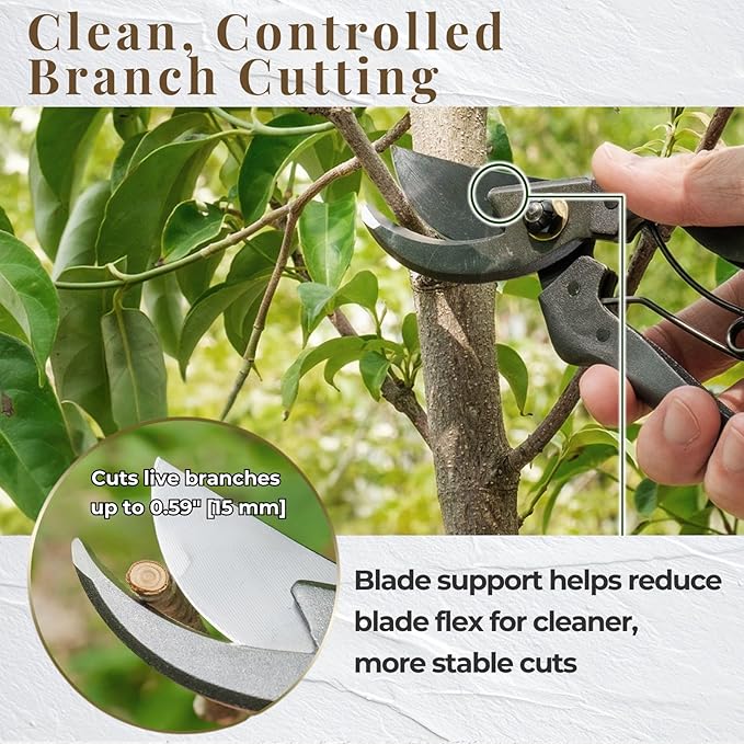 Wablade Japanese Pruning Shears Made in Japan, 7.9 Inch Bypass Hand Pruner for Live Branches up to 0.59 Inch, Forged Alloy Steel Blade Garden Shears for Clean, Controlled Cutting (Standard Model)