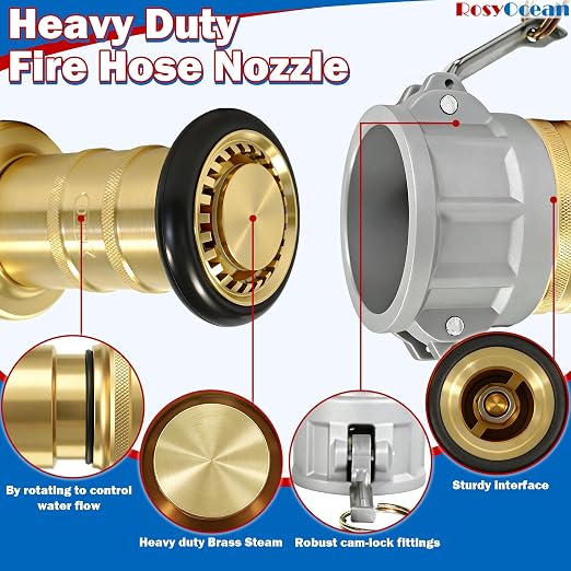 Heavey Duty 2 Inch Fire Hose Nozzle Brass Fire Equipment Industial Spray Jet Fog Nozzle with 2" Aluminum Camlock Fitting
