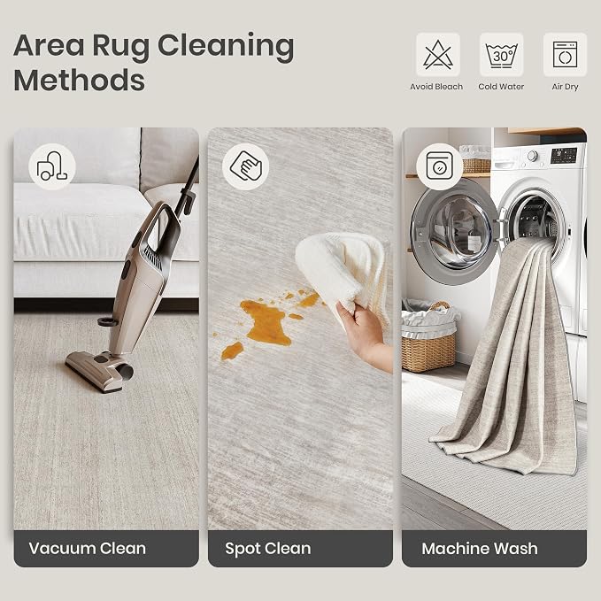 Valenrug 4x6 Area Rug for Entryway, Non Slip Washable Bedroom Rug, Beige | Soft Low Pile, Thin & Lighweight Carpet, Folable Stain Resistant Modern Indoor Floor Mat for Living Room,Hallway, Home Decor
