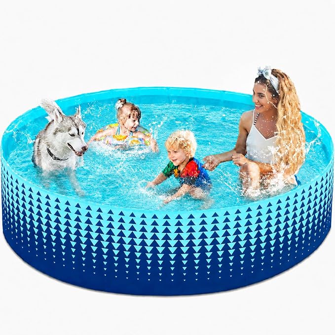 Jasonwell Foldable Dog Kiddie Pool - Hard Plastic Kids Paddling Pool Toddler Baby Swimming Pools for Backyard Collapsible Whelping Box Pet Doggie Cats Wading Pools Bathtub for Puppy Large Dogs 87In,G