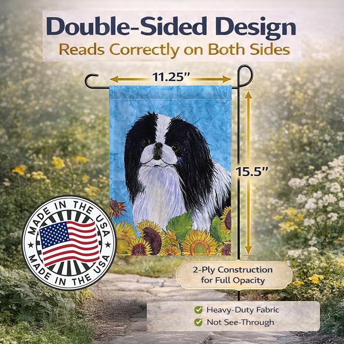 Caroline's Treasures SS4236GF Japanese Chin in Summer Flowers Garden Flag Mailbox Flag Decorative Yard Flag Banner Outside Patio Artwork Yard Flower Beds, Garden Size, Multicolor