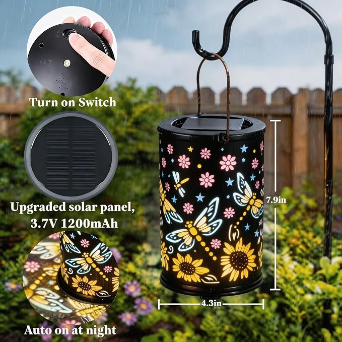 Solar Lanterns Outdoor Waterproof Solar Lights Outdoor Garden, Gifts for Women Mother's Day Mom Grandma, Hanging Solar Lights Dragonfly Garden Decor for Patio, Yard, Lawn, Porch, Backyard