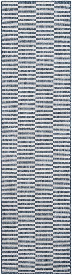 Unique Loom Outdoor Striped Collection Area Rug - Striped (2' 7" x 10' Runner Blue/Ivory)