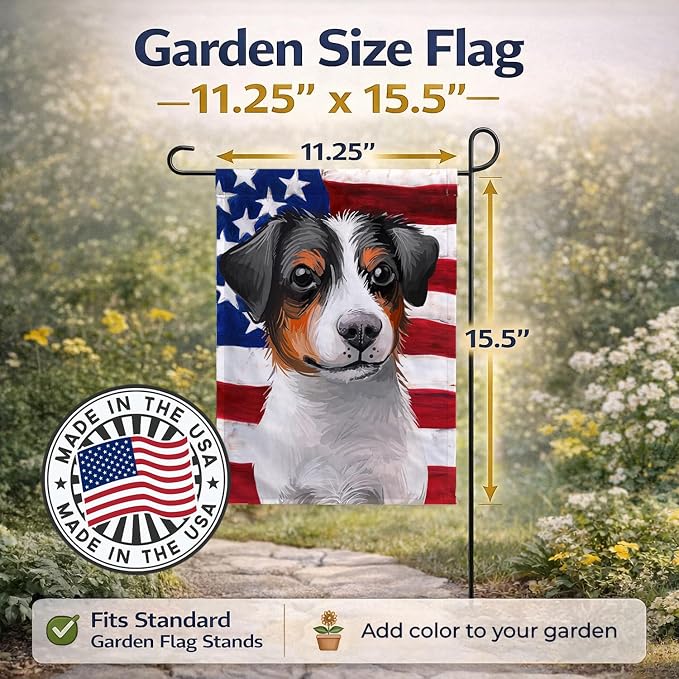 Caroline's Treasures CK6502GF Danish-Swedish Farmdog American Flag Garden Flag Mailbox Flag Decorative Yard Flag Banner Outside Patio Artwork Yard Flower Beds, Garden Size, Multicolor