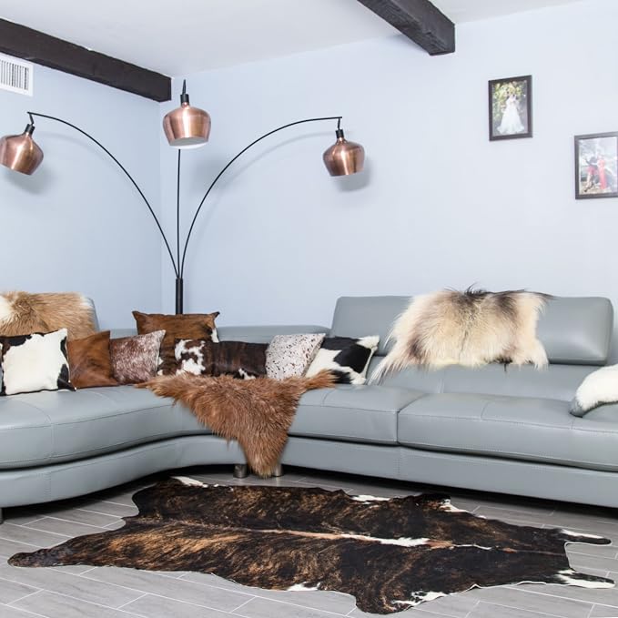 rodeo Genuine Cowhide Rug - Real Cow Hide Rug Large for Living Room & Bedroom - Western Rugs for a Natural Western Home Decor Ambiance - Rustic Cow Print Carpet Decor - 5x7 ft, Brindle