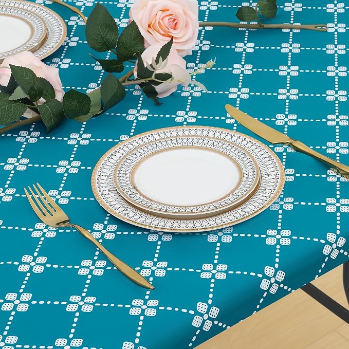 misaya Rectangle Vinyl Table Cloth, Elastic Fitted Tablecloth with Flannel Backing, Waterproof Plastic Table Cover Fits 4 Foot Folding Tables for Picnic, Camping, Indoor and Outdoor (Teal, 30" x 48")