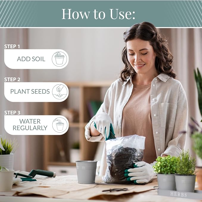 Barnyard Designs Indoor Herb Garden Planter Set with Tray, Metal Windowsill Plant Pots with Drainage for Outdoor or Indoor Plants, Set/3 (Cool Grey)