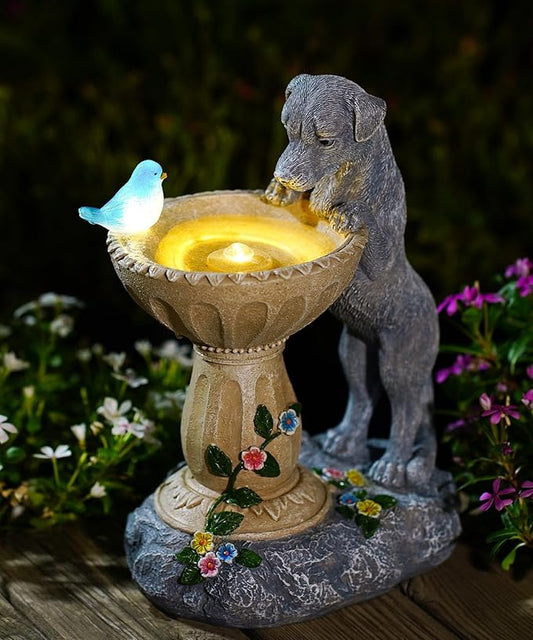 Nacome Solar Dog Statues for Garden Decor: IP65 Waterproof Resin | Outdoor Yard Patio Balcony Front Decorations, Birthday Gifts for Bird Lovers Mom Grandma Women, Automatic Warm LED Light