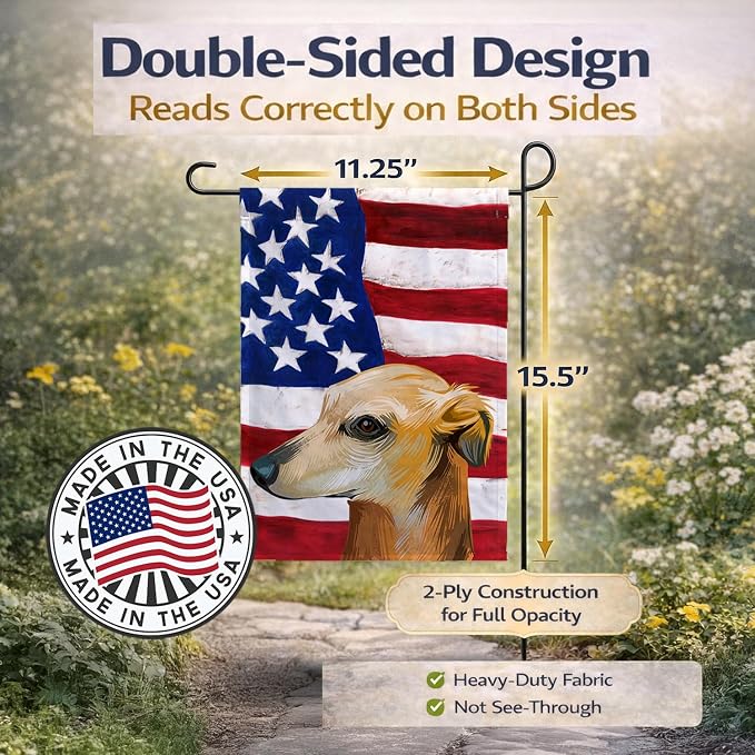 Caroline's Treasures CK6530GF Galgo Espanol Dog American Flag Garden Flag Mailbox Flag Decorative Yard Flag Banner Outside Patio Artwork Yard Flower Beds, Garden Size, Multicolor