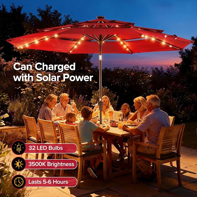 NEWBULIG 10FT Patio Umbrella, Offset Cantilever Outdoor Patio Table Umbrella, UV Protection, Fade Resistant Fabric, Easy Tilt Adjustment for Pool, Deck, Garden, Backyard, Red