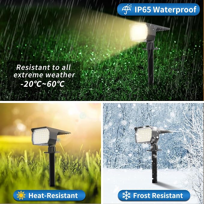 WENATY Solar Spot Lights Outdoor Waterproof IP65, 2 Pack Landscape Spotlights with 46 LEDs, 3 Modes Auto On/Off Solar Powered Flood Lights for Outside Pathway, Yard, Garden, Walkway (Warm White)