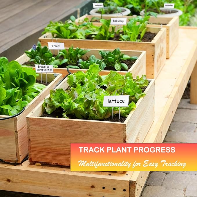50 Pack Metal Plant Labels with 2 Pens - 10.6" Weatherproof Garden Markers, Reusable Nursery Tags for Vegetables Herbs Flowers Seedlings, White