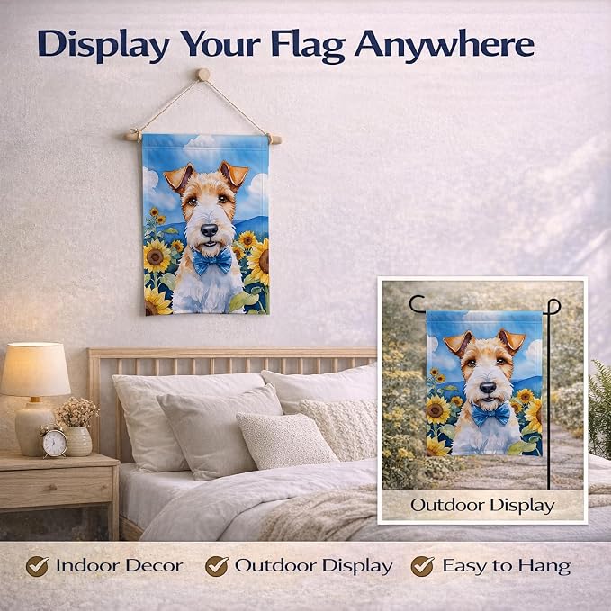 Caroline's Treasures DAC6079GF Fox Terrier in Sunflowers Garden Flag Mailbox Flag Decorative Yard Flag Banner Outside Patio Artwork Yard Flower Beds, Garden Size, Multicolor