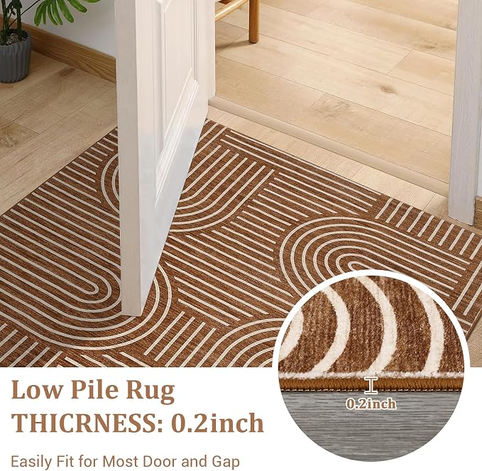 ROYHOME Modern 2x6 Hallway Runner Rug Non Slip Washable Kitchen Rug, Copper | Abstract Bath Mat, Rainbow Geometric Runners Rugs for Bedroom, Soft Long Rugs for Entryway Arch Pattern Bathroom Laundry Dorm