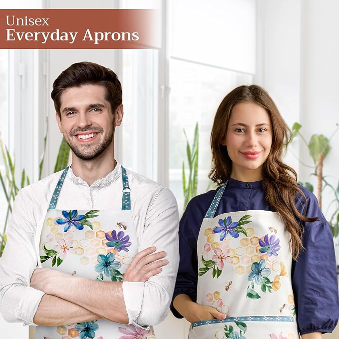 Maison d' Hermine Aprons for women with Pocket 100% Cotton (27.50"x31.50") | Adjustable Neck Strap & long ties Apron Men Chef Wedding Cooking Gardening Server Maid