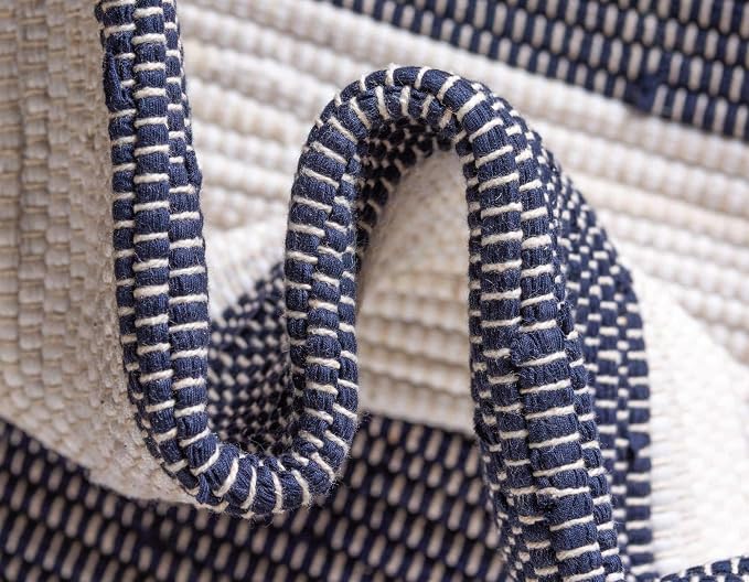 Unique Loom Chindi Rag Collection Area Rug - Striped (2' 2" x 8' Runner, Navy Blue/ Ivory)