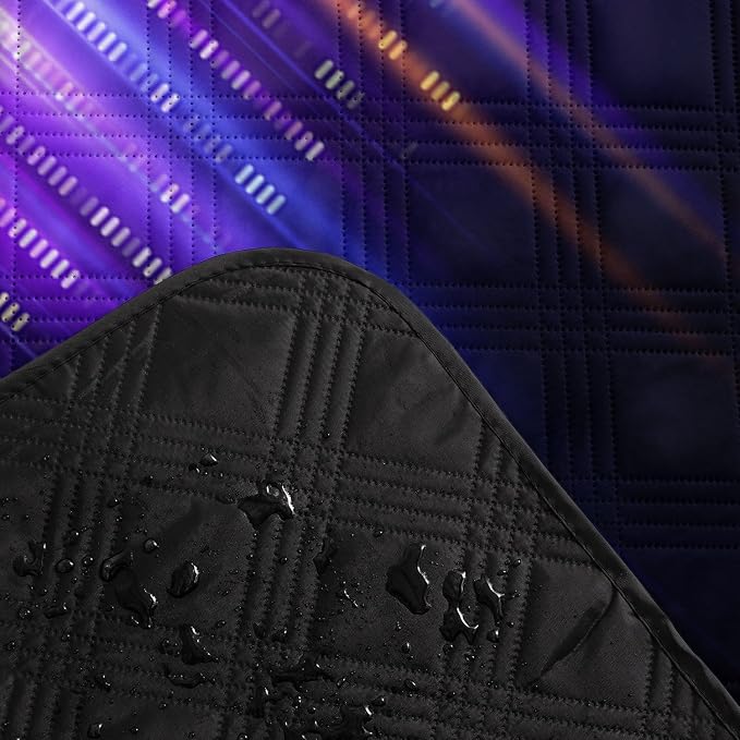 Outdoor Picnic Blanket Portable Ultrasonic Waterproof Picnic Purple Lines Printed Camping Beach Mat for Sand and Wet Grass Hiking (Purple Lines L