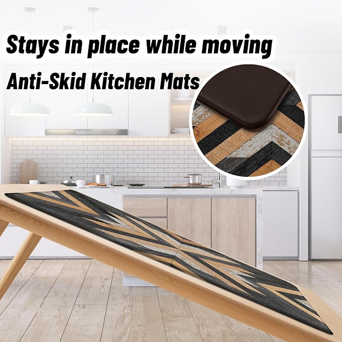 Tyrot Black Boho Aztec Kitchen Mats Rugs Sets of 2 Cushioned Anti Fatigue Floor Mat Western Foam Comfort Kitchen Rugs Farmhouse Style Non Slip Waterproof Standing Mat for Sink Laundry