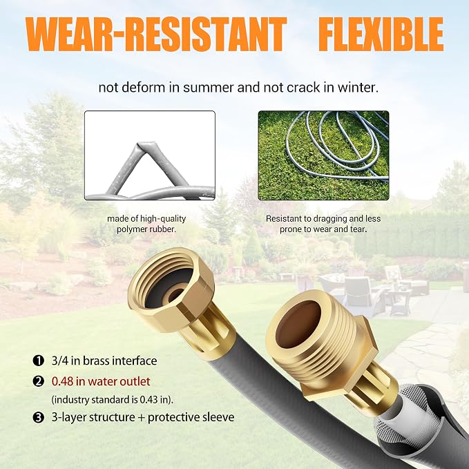 1/2" x 160 ft Retractable Hose Reel, Heavy Duty Retractable Garden Hose Reel Wall Mounted with 10-Pattern Hose Nozzle/Any Length Lock/Slow Return System/180°Swivel Bracket,Orange