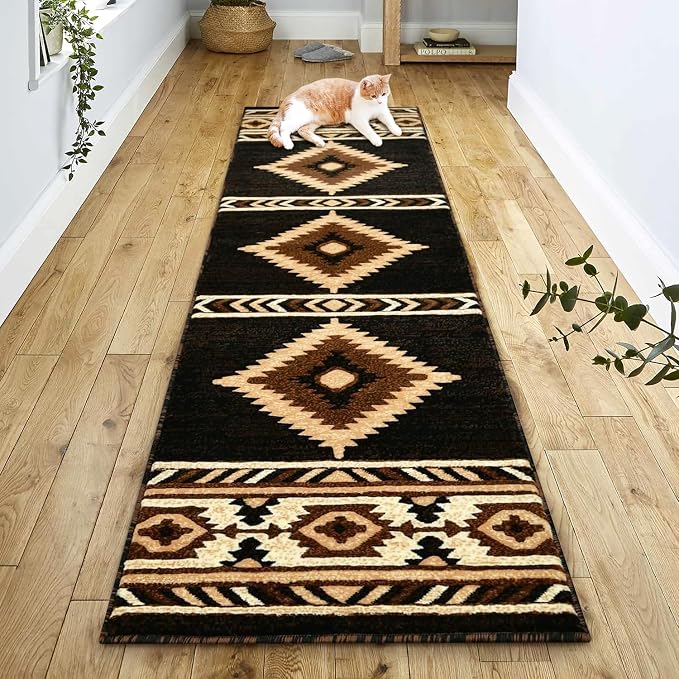YHSF Southwestern Area Rug - Anti Static & Washable - Black, 2 ft x 7 ft | Soft Native American Tribal Floor Rugs for Living Room, Bedroom, Hallways, and More - Easy-to-Clean Home Decors