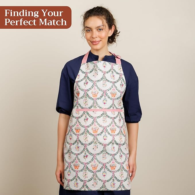 Maison d' Hermine Aprons for women with Pocket 100% Cotton (27.50"x31.50") | Adjustable Neck Strap & long ties Apron Men Chef Wedding Cooking Gardening Server Maid