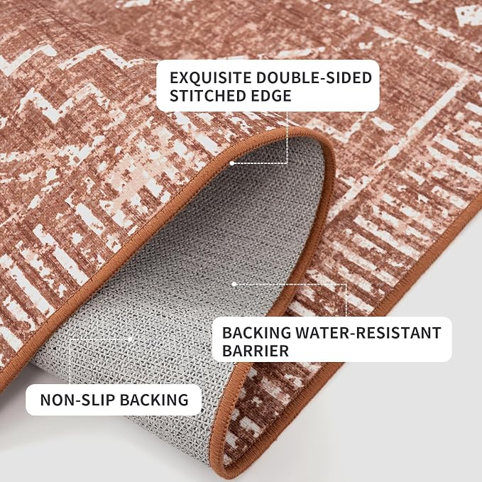 ILANGO Moroccan Area Rugs 5'x7' for Living Room Machine Washable Modern Rugs with Rubber Backing Non Slip Carpet for Dedroom Farmhouse Dining Room, Ultra-Thin, Foldable, Easy Clean
