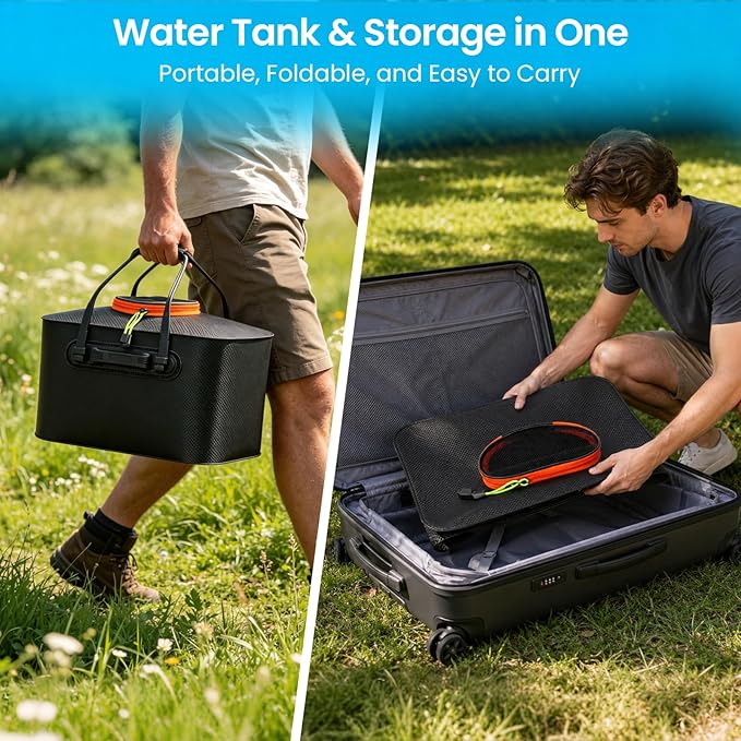 MIXC Portable Misting Systems, Outdoor Water Cooling Misters Set with 5200mAh Water Pump, 5.8GAL/22L Bucket, 36FT(11M) Hose, 8*Adjustable Brass Nozzles for Patio/Umbrella/Golf Cart/Canopy/Camping