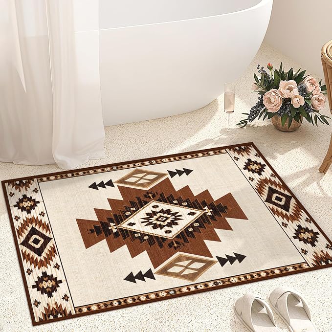 Western Entryway Rug 2x3 Southwestern Aztec Area Rug for Entry | Machine Washable Southwest Tribal Navajo Door Mat Low Pile Non-Slip Carpet for Entry Bedroom Kitchen Bathroom Laundry