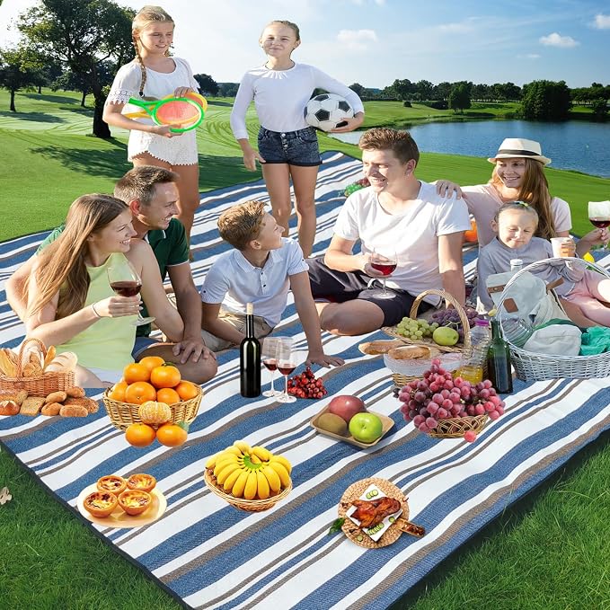 79”x79” Picnic Blanket Extra Large, Waterproof and Foldable Beach Blanket, 3-Layer Outdoor Blanket for 6 to 8 Adults, for Camping, Park, Beach, Grass, Indoors