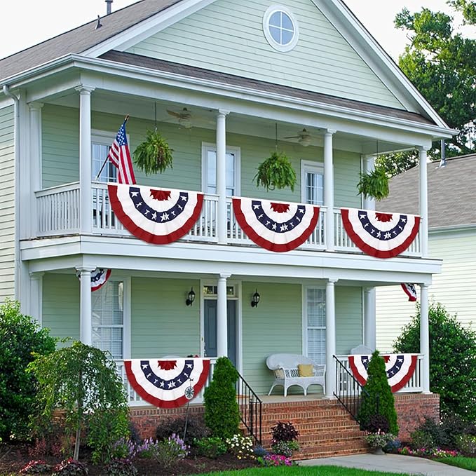 3x6 Ft American Pleated Fan Flag (Set of 4) – Patriotic Half Fan Bunting, 4th of July Memorial Day Decorations for 250th Anniversary (Large Size)