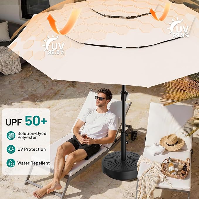 AreShark 9ft 3-Tier Patio Umbrellas, Outdoor Umbrella with 8 Sturdy Ribs UV Protection Windproof, Market Table Umbrella w/Push Button Tilt & Crank for Pool, Porch, Deck, Garden(Cream White)