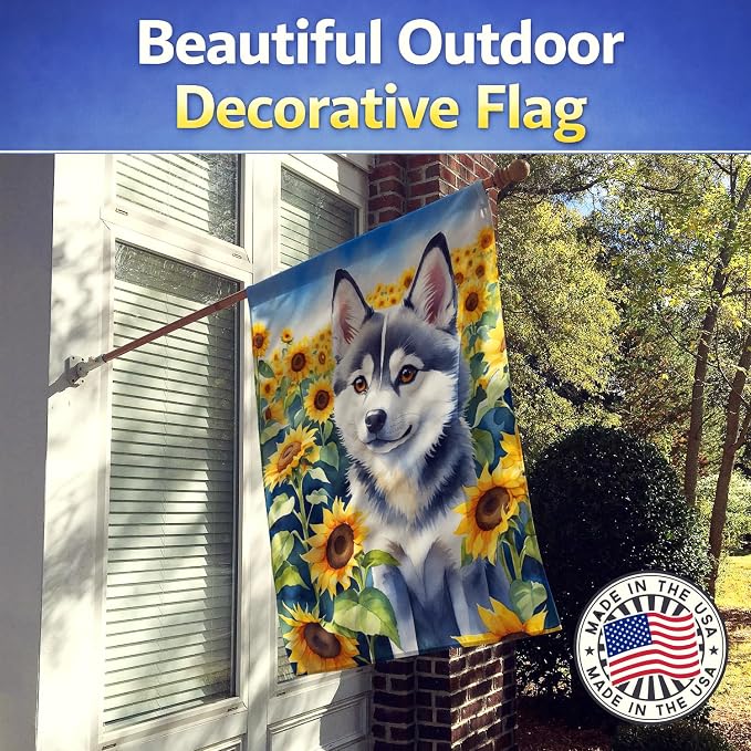 Caroline's Treasures DAC6004CHF Alaskan Klee Kai in Sunflowers House Flag Large Porch Sleeve Pole Decorative Outside Yard Banner Artwork Wall Hanging, Polyester, House Size, Multicolor