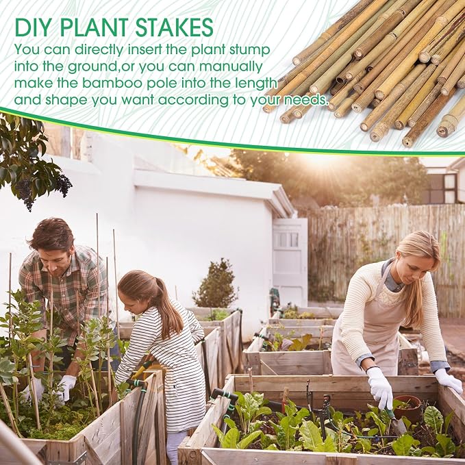 Suclain 30 Pcs Bamboo Plant Stakes Natural Garden Support Sticks for Climbing Plants Sturdy Bamboo Garden Stakes for Tomato, Beans, Flowers and Potted Plants, Vegetables, Indoor & Outdoor (1.35 ft)
