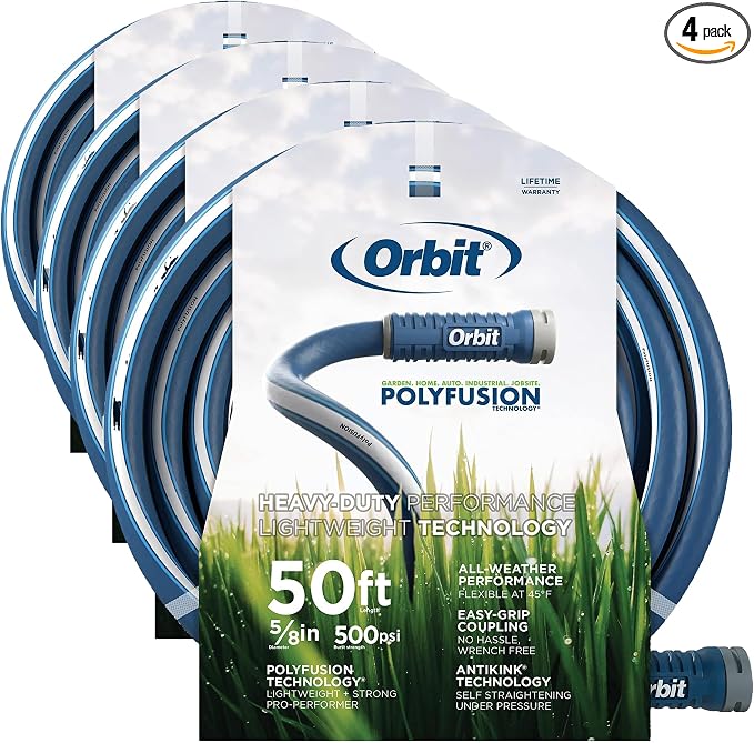 Orbit 22005 Polyfusion Garden Hose - Heavy-Duty Water Hose (50-Foot x 5/8-Inch) (Pack of 4)