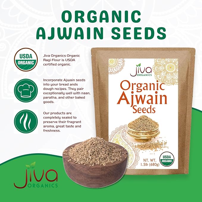Jiva Organic Ajwain Seeds 1.5 LB Bag - Non-GMO - Bishops Weed or Carom Seeds
