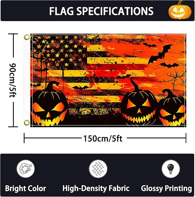 Halloween Garden Flag Trick or Treat - 5 x 3 Ft Double Sided 2 Brass Grommets, Pumpkin Lantern Bat Holiday Colorful Halloween Yard Flag Outdoor Decorative Flag