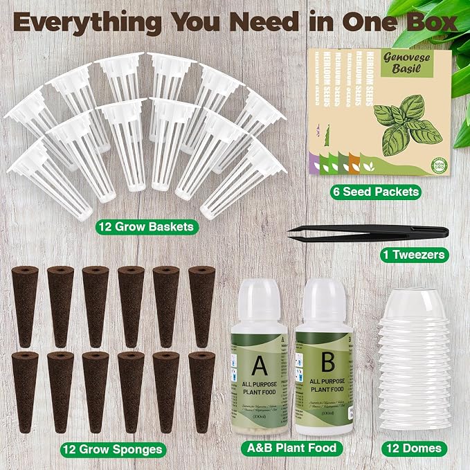 Herb Seed Pods Kit Hydroponic -12 Refill Grow Pods with 6-Packet Seeds of Genovese Basil, Thai Basil, Cilantro, Thyme, Mint & Parsley, Compatible with All Hydroponics Growing Systems & Indoor Gardens