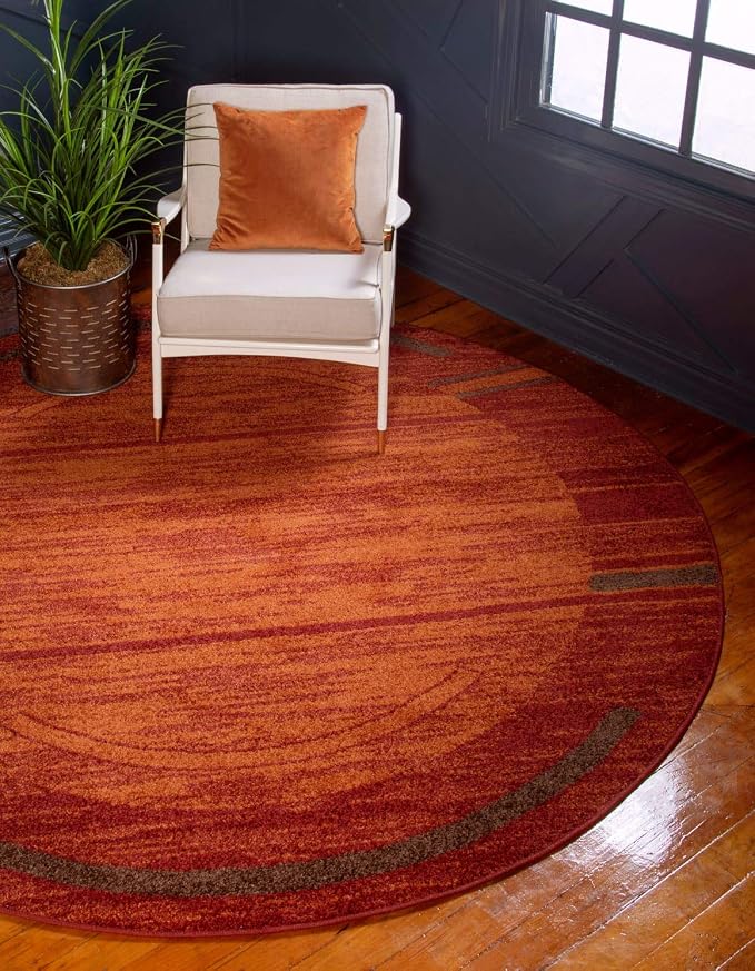 Unique Loom Autumn Collection Modern Contemporary Casual Abstract Area Rug (Terracotta/ Burgundy Border, 8 ft 0 x 8 ft 0 Round)