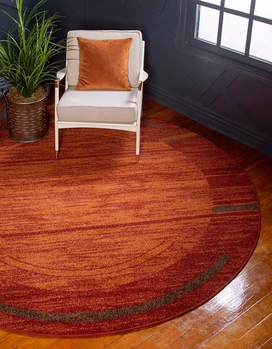 Unique Loom Autumn Collection Modern Contemporary Casual Abstract Area Rug (Terracotta/ Burgundy Border, 8 ft 0 x 8 ft 0 Round)