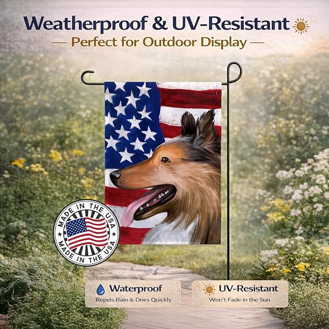 Caroline's Treasures CK6493GF Collie Smooth Dog American Flag Garden Flag Mailbox Flag Decorative Yard Flag Banner Outside Patio Artwork Yard Flower Beds, Garden Size, Multicolor