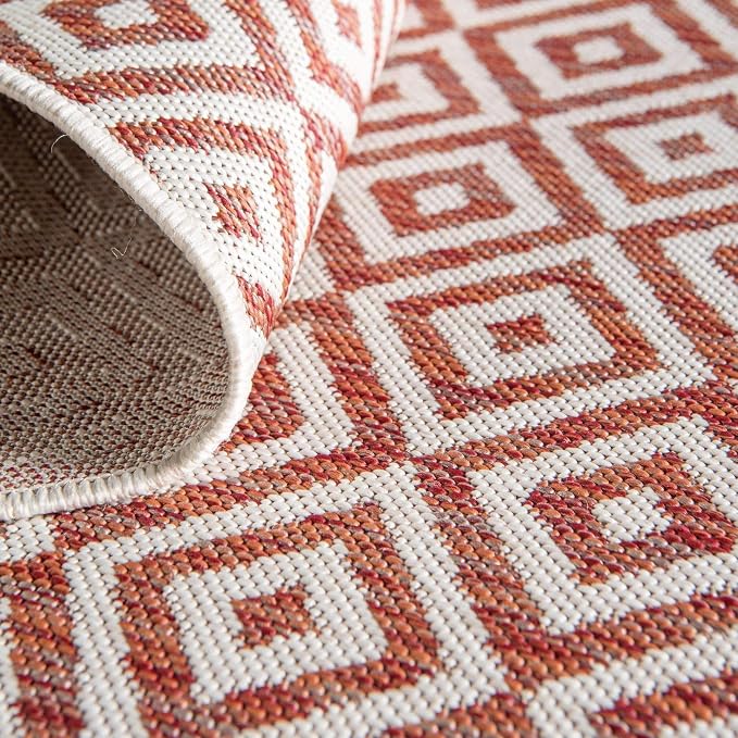 Unique Loom Jill Zarin Outdoor Collection Area Rug - Costa Rica (5' 3'' x 8' Oval, Rust Red/ Ivory)