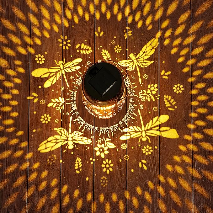Dragonfly Solar Lanterns Outdoor with Shepherd Hook, Birthday Gift Mothers Day Gift for Women Mom Grandma Wife Daughter, Waterproof LED Hanging Lights, Decor for Yard Garden Patio Porch Lawn Tabletop