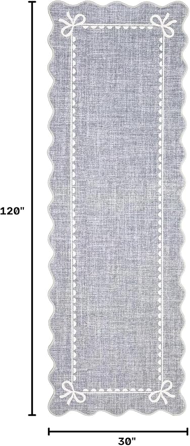 GarveeHome Scalloped Hallway Runner Rug 2.5x10 Non Slip Bedroom Rugs, Grey | Washable Bow Rug for Girls Dorm Nursery Living Room Entyrway Kitchen, Soft Low Pile Ultra-Thin Stain Resistant Indoor Carpet