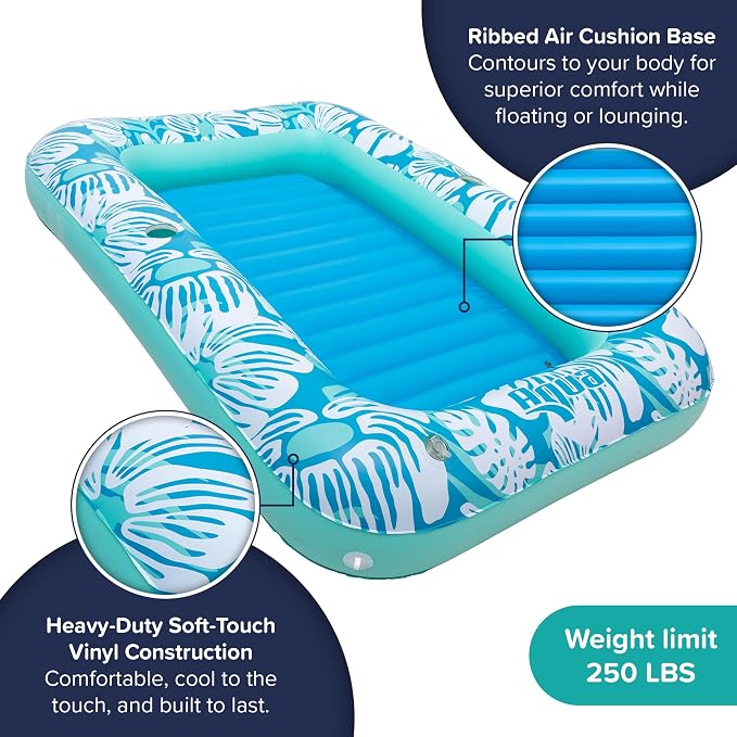 Aqua Inflatable Tanning Pool Lounger, Premium Pool Float with Cupholders and Removeable Pillow for Relaxation and Fun